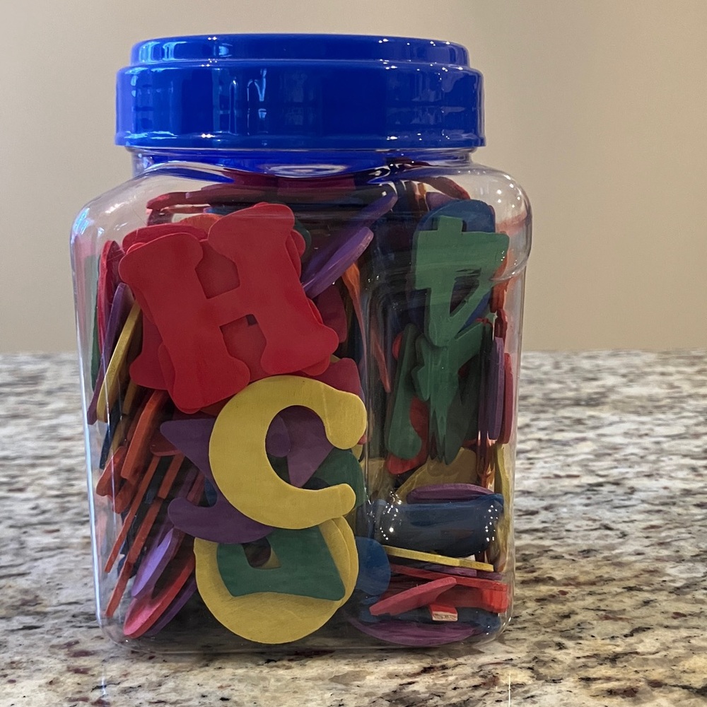 Wooden Letters & Numbers Set Multi Color 38 fl oz Jar Learning Toy School NEW